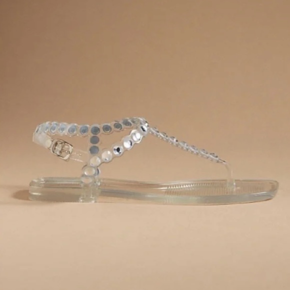Jeffrey Campbell Jemmin Embellished T Bar Clear Jelly Sandals NIB 10 - Picture 1 of 5
